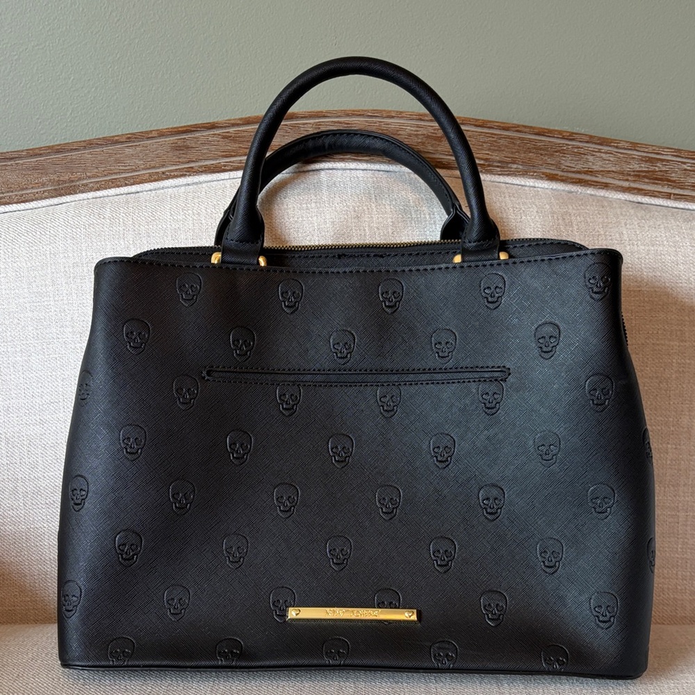 Betsey Johnson Black Embossed Skull Satchel